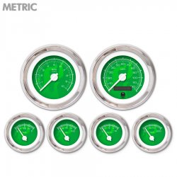 6 Ga. Set - Metric Ghost Flame Gn, Wht Mod Nedl, Chrome Trm Rings~Style Kit DIY - Part Number: GAR284ZMXRABCD