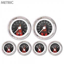 6 Ga. Set w/ emblem - Metric CF Rd Flame, Wht Mod Nedl, Chrom Trm Rngs~ Kit DIY - Part Number: GAR296ZMARABCD