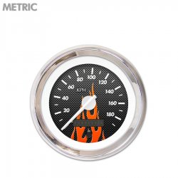 Speedo Ga. - Metric CF Rd Flame, Wht Mod Nedl, Chrome Trm Rings Style Kit DIY - Part Number: GAR296ZMXHABCD