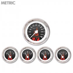 5 Ga. Set - Metric CF Rd Flame, Wht Mod Nedl, Chrome Trm Rings Style Kit DIY - Part Number: GAR296ZMXQABCD