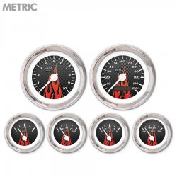 6 Ga. Set - Metric CF Rd Flame, Wht Mod Nedl, Chrome Trm Rings Style Kit DIY - Part Number: GAR296ZMXRABCD