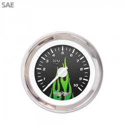 Tach Ga. w/ emblem - CF Gn Flame, Wht Mod Nedl, Chrome Trm Rings~Style Kit DIY - Part Number: GAR298ZEAIABCD