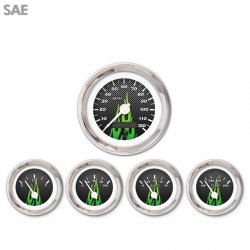 5 Ga. Set - SAE CF Gn Flame, Wht Mod Needles, Chrome Trim Rings Style Kit DIY - Part Number: GAR298ZEXQABCD
