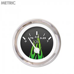 Oil Pres Ga. - Metric CF Gn Flame, Wht Mod Nedl, Chrome Trm Rings~Style Kit DIY - Part Number: GAR298ZMXJABCD