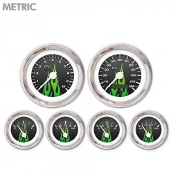 6 Ga. Set - Metric CF Gn Flame, Wht Mod Nedl, Chrome Trm Rings Style Kit DIY - Part Number: GAR298ZMXRABCD