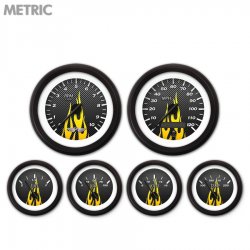 6 Ga. Set w/emblem-Metric CF Yellow Flame, Black Mod Nedl, Black Rngs~ Kit DIY - Part Number: GAR299ZMARACCC
