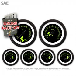 Gauge Face Set - SAE Mudflap Green Text, Black - Part Number: GARFE71