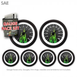Gauge Face Set - SAE Carbon Fiber Green Flame - Part Number: GARFE98