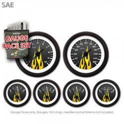 Gauge Face Set - SAE Carbon Fiber Yellow Flame - Part Number: GARFE99