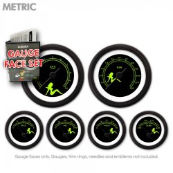 Gauge Face Set - Metric Mudflap Green Text, Black - Part Number: GARFM71
