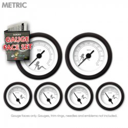 Gauge Face Set - Metric Mudflap Gray Text, White - Part Number: GARFM72