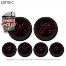 Gauge Face Set - Metric Ghost Flame Black Red Flame - Part Number: GARFM86