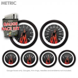 Gauge Face Set - Metric Carbon Fiber Red Flame - Part Number: GARFM96