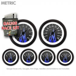 Gauge Face Set - Metric Carbon Fiber Blue Flame - Part Number: GARFM97