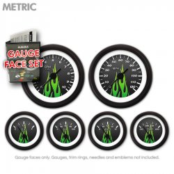 Gauge Face Set - Metric Carbon Fiber Green Flame - Part Number: GARFM98