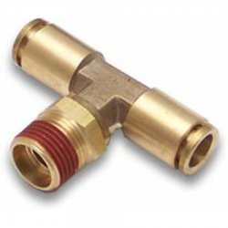 1/4" NPT Male to 1/2" Push Tube Straight Male T Air Fitting - Part Number: HEXAFQ14NX12PX12P