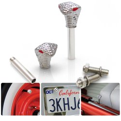 Chrome Cobra with Red Eyes 2 Valve Cap, Door Plunger, Plate Bolt Combo Kit - Part Number: VPAVK5SCH