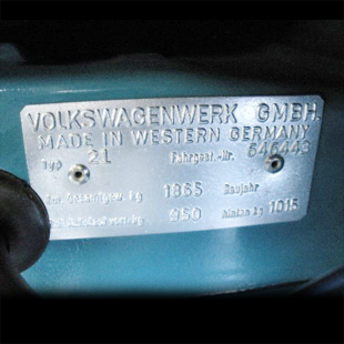 1965-1973 Reproduction VW Volkswagen VIN Name Plate