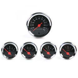 5 Gauge Set SAE American Classic Black, Orange Vintage Needles, Chrome Rings - Part Number: AURC5PK02