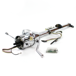 33" Yellow Push Button Start Chrome Steering Column with Gear Indicator Window - Part Number: HEXSTCOL1PYL