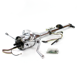 33" White Push Button Start Chrome Steering Column with Gear Indicator Window - Part Number: HEXSTCOL1PWT